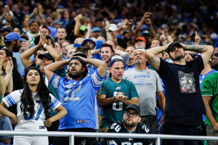 Detroit Lions fans attending game at Ford Field